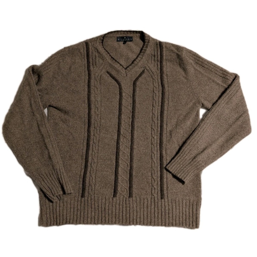 Millennio Italy Cashmere Blend V Neck Sweater Mens Large‎ Fits Medium Brown